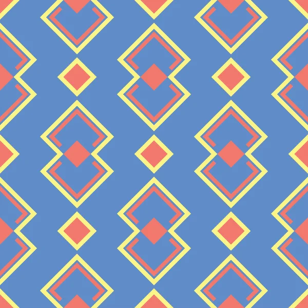Patrón Geométrico Sin Costura Fondo Azul Con Diseño Rojo Amarillo — Archivo Imágenes Vectoriales