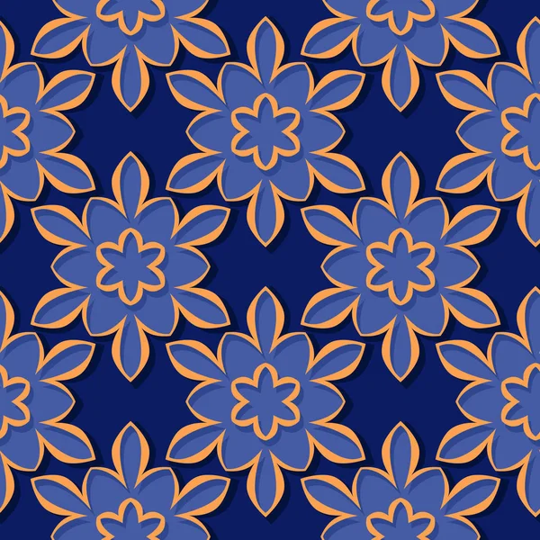 Seamless Pattern Floral Deep Blue Orange Background Vector Illustration — Stock Vector