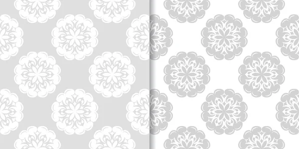 Işık Gri Beyaz Çiçekli Süsler Tekstil Duvar Kağıtları Için Dikişsiz — Stok Vektör