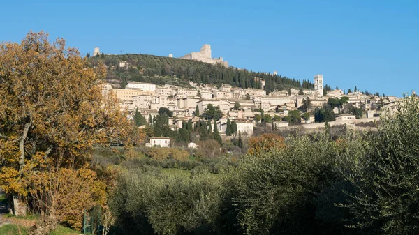 Visa Upp Till Den Sluttning Historiska Staden Assisi Och Den — Stockfoto