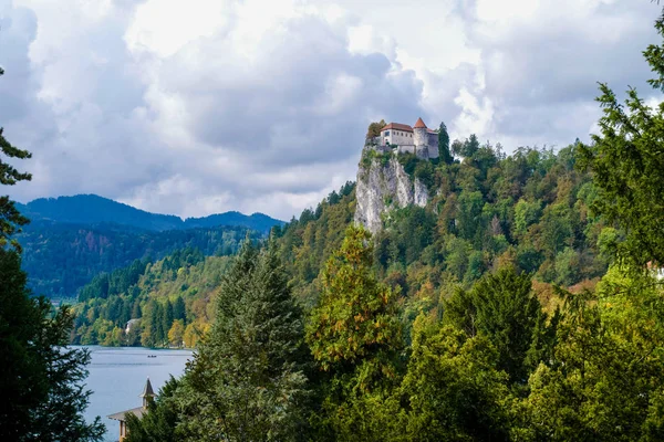 Pohled Bledu Hradu Nad Jezerem Bled Slovinsku — Stock fotografie
