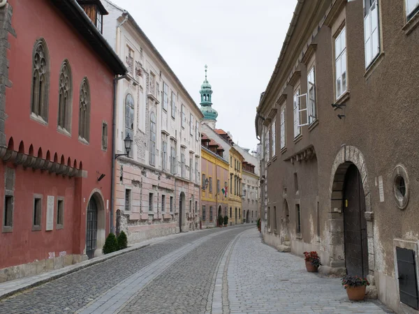 Oude Gebouwen Lijn Een Verkeersvrije Straat Van Oude Stad Sopron — Stockfoto