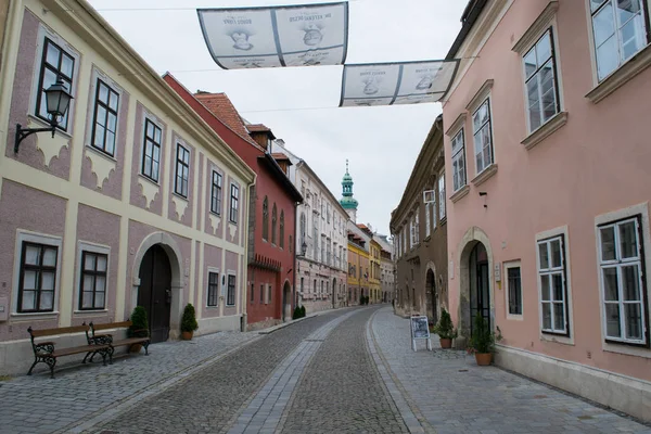 Sopron Magyarország 2017 Június Régi Épületek Sorban Sétáló Utcában Régi — Stock Fotó