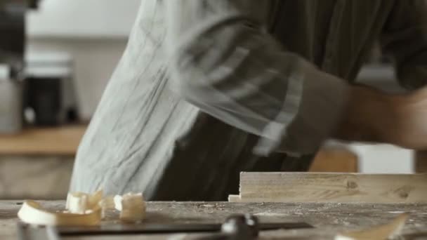 Piallatura Professionale Falegnameria Utilizzando Concetto Pialla Lavorazione Del Legno Artigianato — Video Stock