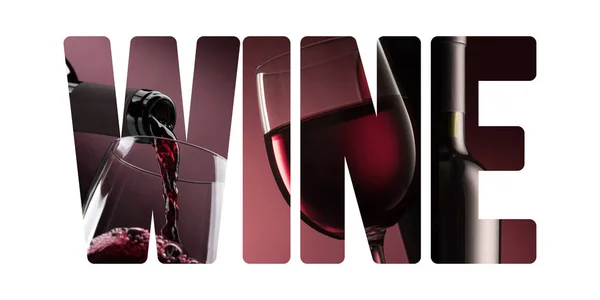 Wine Fine Drinking Concept Bottle Pouring Wine Wineglass Cut Out — Stock Photo, Image