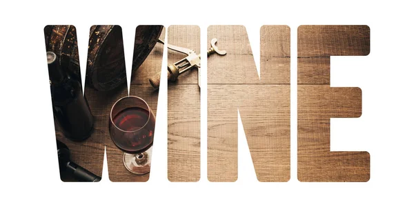 Wine Fine Drinking Concept Wine Tasting Cellar Cut Out Text — Stock Photo, Image