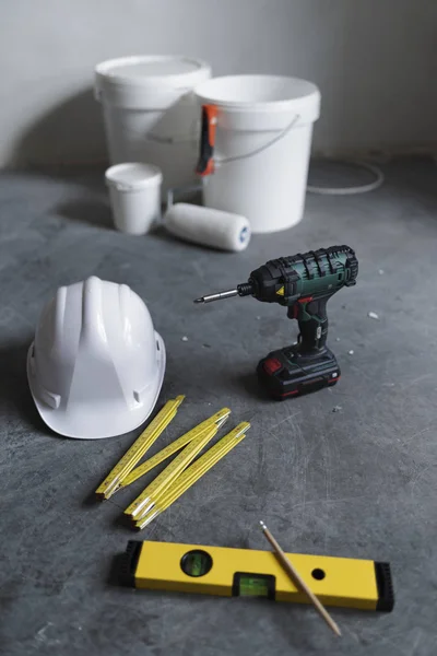 Εργαλεία Υλικού Στο Πάτωμα Σπίτι Ανακαίνιση Κατασκευή Και Κάνετε Μόνοι — Φωτογραφία Αρχείου