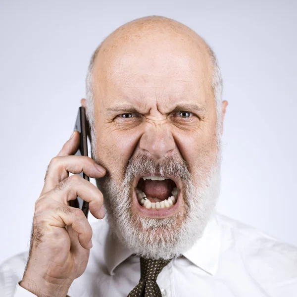 Angry Furious Mid Age Businessman Having Phone Call His Smartphone — Stock Photo, Image