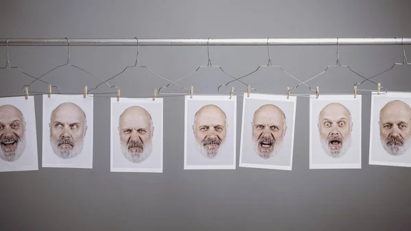 Férfi Portrék Lógott Fogasok Összhangban Más Arc Kifejezések Gyűjteménye — Stock Fotó