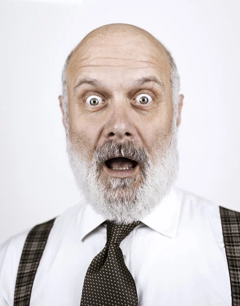 Shocked Surprised Senior Man White Background Gasping Eyes Wide Open — Stock Photo, Image