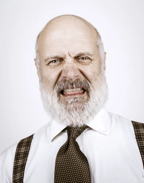 Disgusted Funny Senior Man Looking Camera White Background — Stock Photo, Image