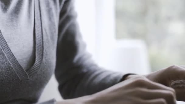 Woman Connecting Her Laptop Home She Focused Her Work — Stock Video