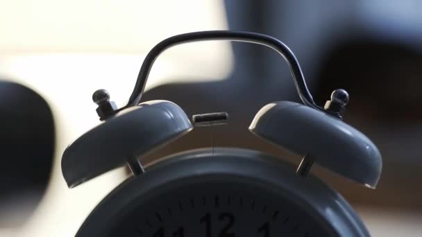 Old Fashioned Alarm Clock Bells Ringing Early Morning Close — Stock Video