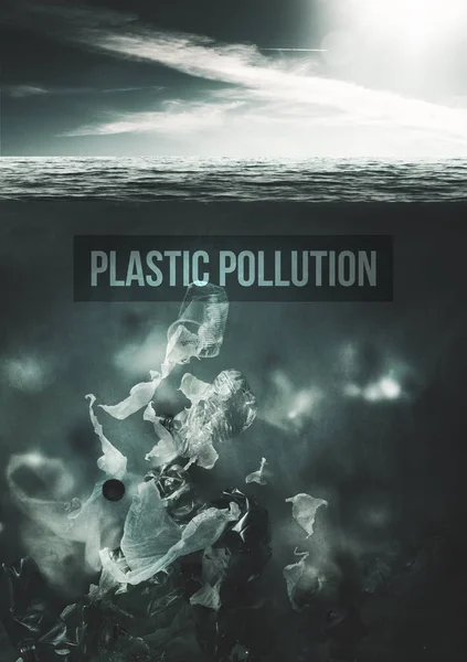 Resíduos tóxicos plásticos que poluem a água do oceano — Fotografia de Stock