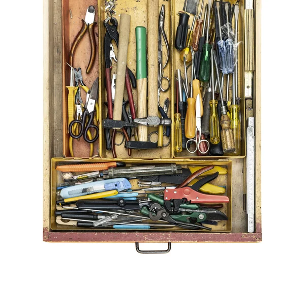 Used do it yourself work tools in a drawer — Stock Photo, Image