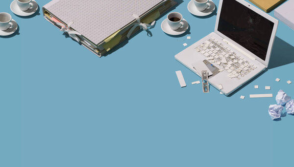 Уничтоженный грязный стол в офисе
