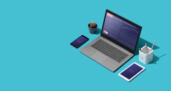 Corporate business desktop med laptop — Stockfoto