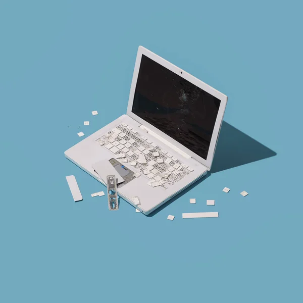 Rompere rotto computer portatile di plastica — Foto Stock