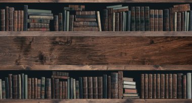 Bir kitaplık üzerinde değerli antik kitap koleksiyonu