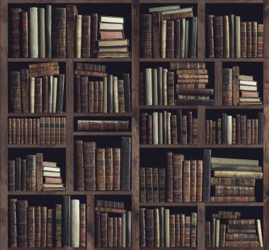Bir kitaplık üzerinde değerli antik kitap koleksiyonu