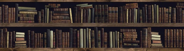Коллекция ценных древних книг на книжной полке — стоковое фото