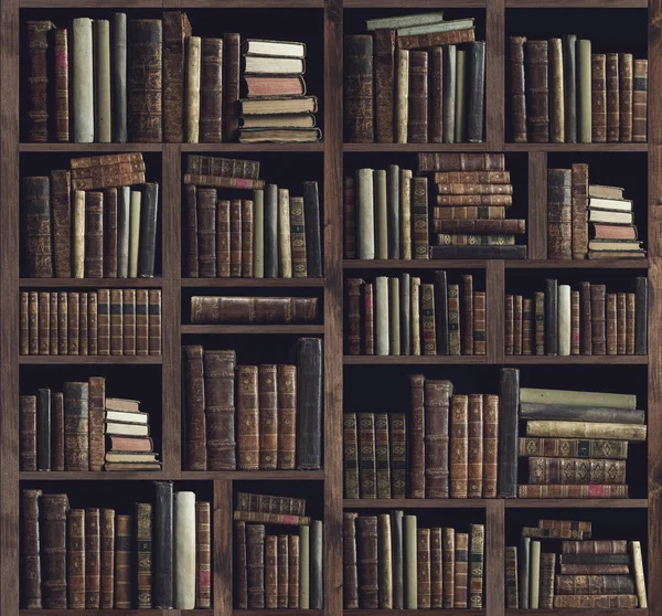 Collezione di preziosi libri antichi su una libreria — Foto Stock