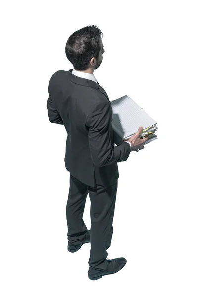 Corporate businessman holding a pile of paperwork — Stock Photo, Image