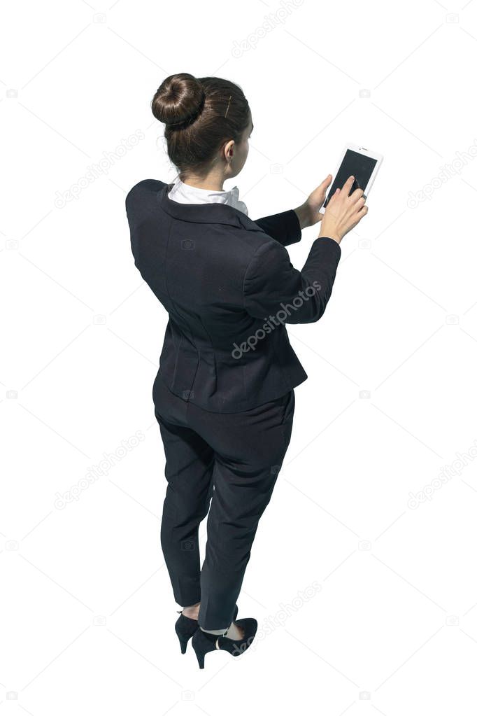 Professional corporate businesswoman using a digital tablet