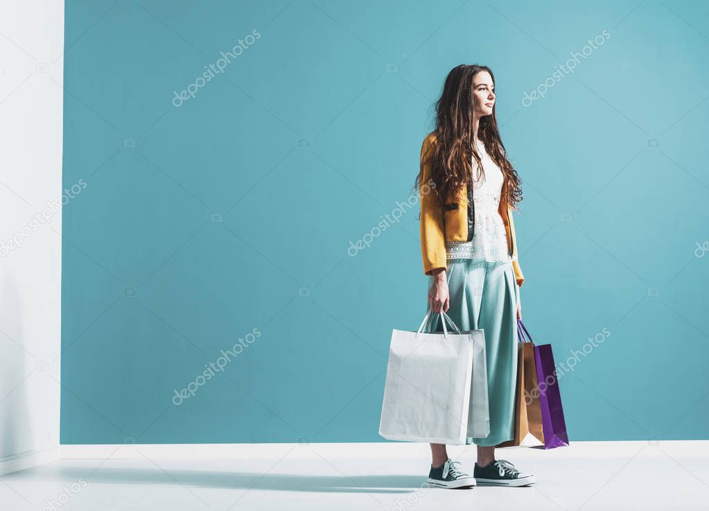 Young stylish woman with shopping bags