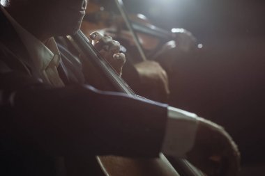 Senfonik orkestra sahnede performans sergiliyor