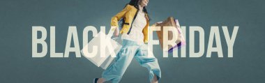 Neşeli alışveriş kız ile Black friday reklam