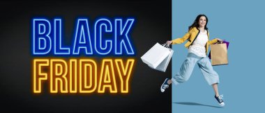 Neşeli alışveriş kız ile Black friday reklam