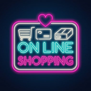 Simgeleri ile online alışveriş neon işareti
