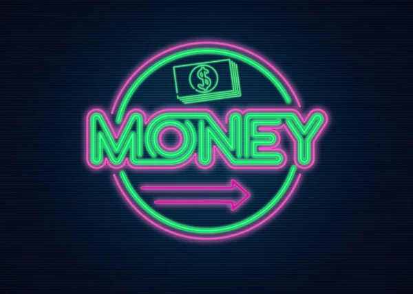 Money retro neon sign with arrow — Stock Photo, Image