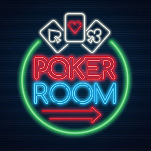 Poker odası neon vintage işareti — Stok fotoğraf