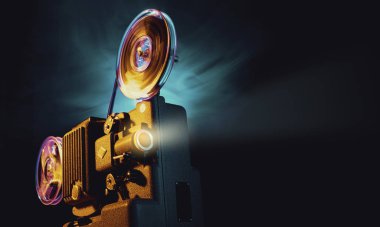 Vintage film projektörü ve film gösterimi