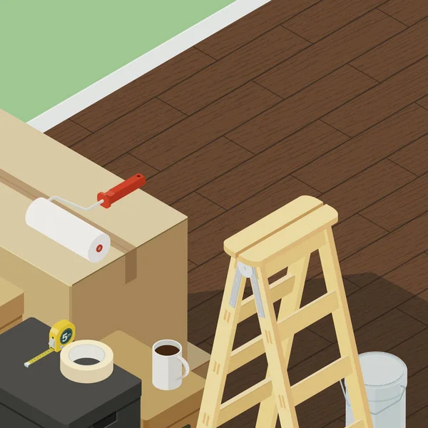 Diy Home Makeover Relocation Kartonowe Pudełka Narzędzia Malowania Renowacji Domu — Zdjęcie stockowe