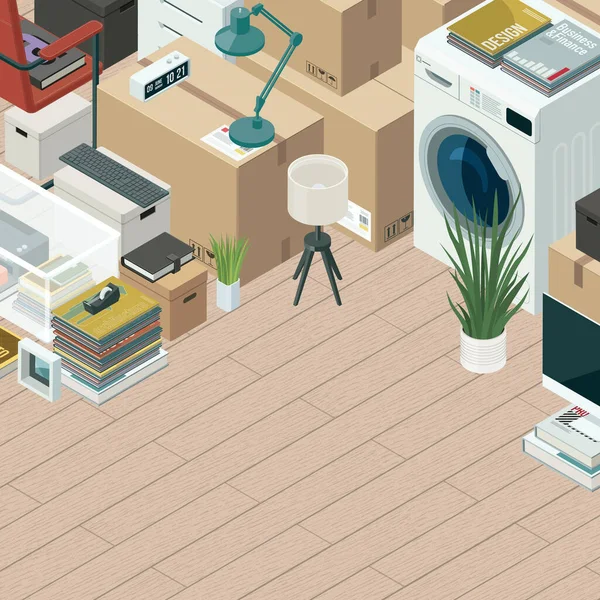 Packing Home Relocation Isometric Objects Electronics Cardboard Boxes Personal Belongings — Stock Photo, Image