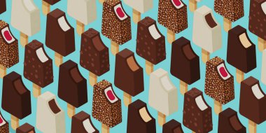 Farklı aromalı lezzetli dondurma çeşitleri, izometrik üç boyutlu illüstrasyon.