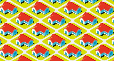 Isometric colorful houses background, real estate concept, 3D illustration clipart