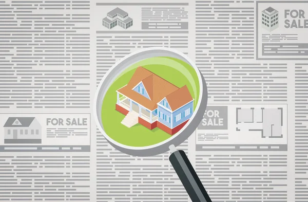 Real Estate Newspaper Big Magnifier Searching Houses Sale Illustration — Stock Photo, Image