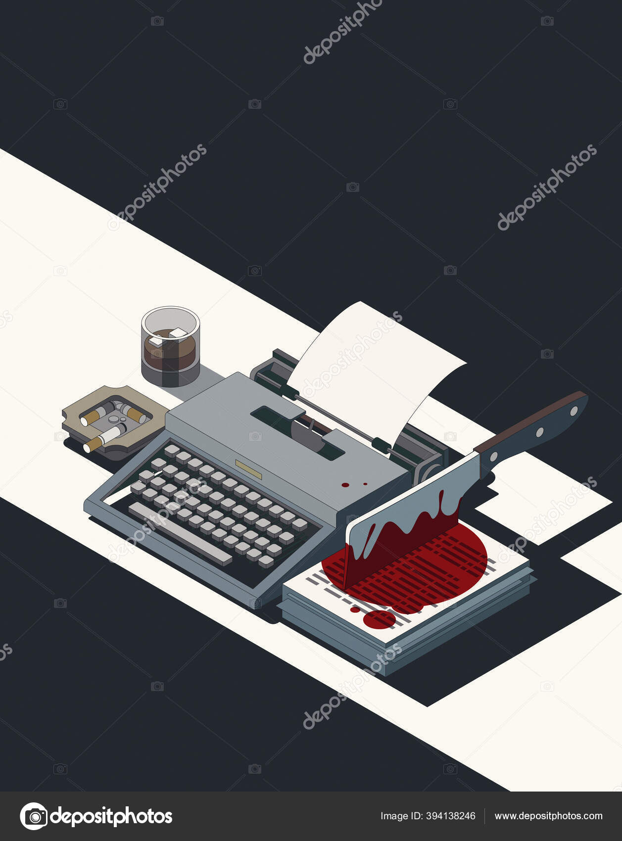 Horror Movie Concept Cleaver Stained Blood Vintage Typewriter