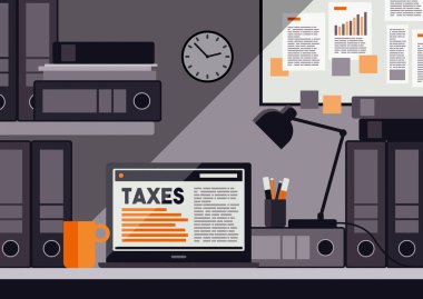 Çevrimiçi vergi ödemesi ve bilgileri: finansal hizmet web sitesine bağlı dizüstü bilgisayar