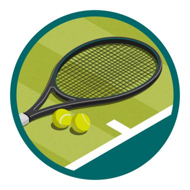 Raket ve toplarla tenis turnuvası sembolü, spor ve yarışma konsepti 3 boyutlu illüstrasyon