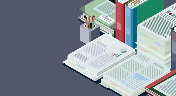 Corporate Business Desktop Mit Stapeln Von Papieren Und Schreibwaren Illustration — Stockfoto