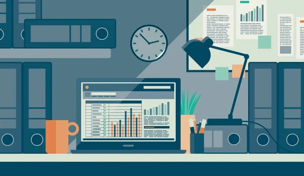 Desktop Met Laptop Financiële Grafieken Business Management Boekhouding Concept — Stockfoto