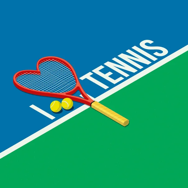 私はテニスが大好きです ハート型のラケットとボール3Dイラスト — ストック写真