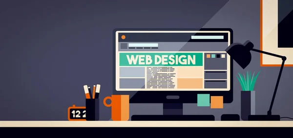 Web Designer Werk Desktop Computer Met Website Wireframe Project Technologie — Stockfoto