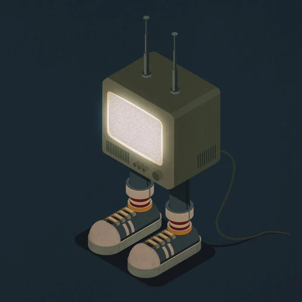 Personaje Divertido Televisión Pop Vintage Con Zapatillas Deporte Antenas Ilustración — Foto de Stock