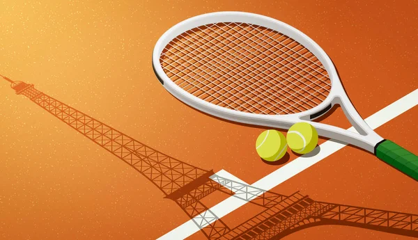 Tennis Tournament Paris Racket Balls Tour Eiffel Shadow Court — Stock Photo, Image